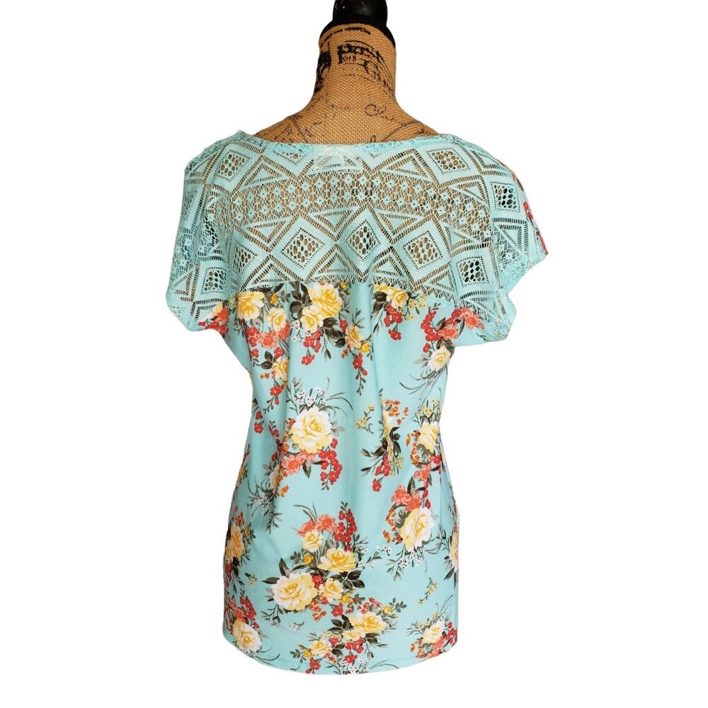 Bobbie Brooks Womens S Top Floral Necklace Crochet Back Boho Chic Cottagecore - Picture 2 of 11